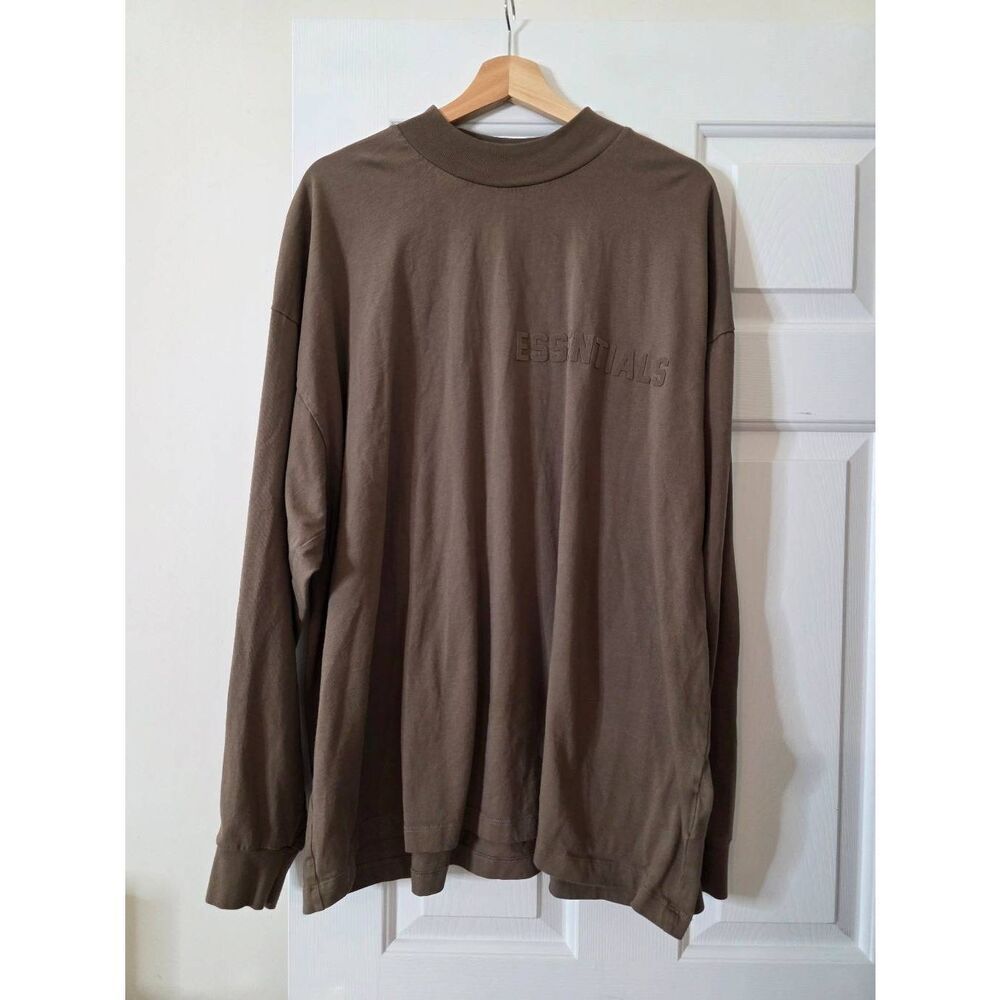 Fear of God ESSENTIALS Brown Flocked Long Sleeve T-Shirt XXL